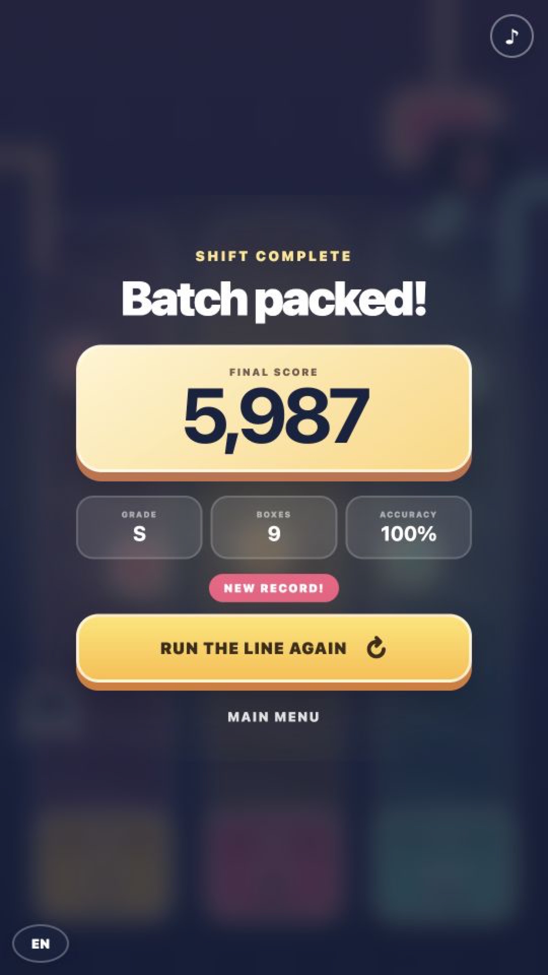End-of-shift score and replay screen